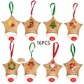 16PCS Christmas star-shaped kraft paper gift boxes with colorful ribbons in 8 festive designs - S881# Five-pointed Star Candy Box (16 Pieces/8 Designs) With Ribbon