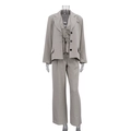 Three-piece light grey suit set with lapel blazer, lace-up vest, and wide-leg pants - Gray