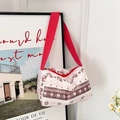 Quilted floral handbag with red shoulder strap and vintage heart house patterns - Heart
