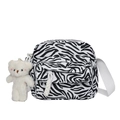 Zebra print crossbody shell bag with white floral rope detail and bear charm decoration - Bag / Zebra Print