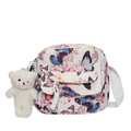 White nylon crossbody bag with colorful butterfly prints and plush bear pendant - Bag / Colorful Butterfly Style