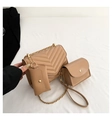 Set di 3 borse a tracolla trapuntate color kaki con catena dorata e pochette - Cachi