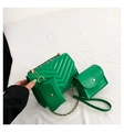 Set borse a tracolla trapuntate in 3 pezzi in ecopelle verde brillante con catena - Verde