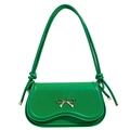 Green leather handbag with gold bow buckle and knotted shoulder strap detail - Green