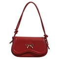 Deep red baguette shoulder bag with gold bow detail and knotted matte leather strap - Burgundy