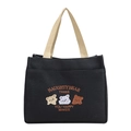 Black canvas tote bag with beige handles featuring cute bear embroidery - Three Bears Embroidery (Style 2) / Black