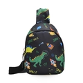 Kids black crossbody bag with cartoon dinosaur space prints and adjustable strap - Black