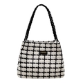 Bolso tote de lona a cuadros blancos y negros con asas trenzadas para el uso diario - Blanco