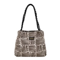 Sac cabas tissé rétro à motifs géométriques et anses en cuir pour femme - Marron