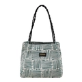 Sac fourre-tout en toile rayée avec motifs verts et anses tissées noires - Vert