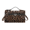 Retro leopard print box-shaped handbag with adjustable strap and silver-tone hardware - Khaki