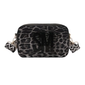 Chic leopard print crossbody camera bag with black SM logo and patterned woven strap - Grey Leopard / Black