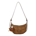 Bolso media luna de cuero sintético marrón con cremallera y colgante de peluche - Bolso Marrón Sin Adorno / Marrón