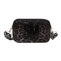 Chic leopard print camera bag with black SM letter logo and wide woven shoulder strap - Dark Leopard / Brown