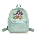 Mint green cartoon children backpack with Hello Thailand print and lemon patterns - Green