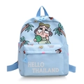 Light blue kids backpack with cartoon illustrations and Hello Thailand text - Blue