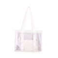 White transparent PVC tote bag with canvas straps and inner zipper pouch - White