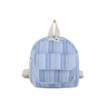 Mini canvas backpack featuring blue and white vertical stripes with white zipper pulls - Bag / Blue