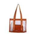 Transparent PVC tote bag set with vibrant orange nylon straps and matching inner pouch - Brown