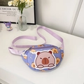 Purple canvas chest bag with cute capybara embroidery and adjustable nylon strap - Purple