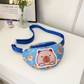 Blue kids crossbody bag with cartoon capybara pattern and durable nylon fabric - Blue