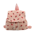 Sac à dos enfant en velours côtelé rose avec motifs fraises et bretelles réglables - Rose