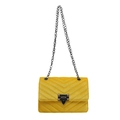 Borsa a tracolla in velluto giallo con trapuntatura a V e catena in metallo scuro - Giallo