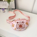 Pink cartoon capybara chest bag with adjustable strap for kids outdoor activities - Pink