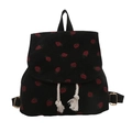 Sac à dos tendance en velours noir à motif fraise avec fermeture à cordon blanc - Noir