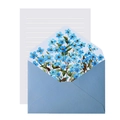 Detailed close-up of light blue stationery envelope with floral lining and matching paper - Envelope And Letter Paper / Forget-Me-Not Style