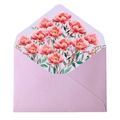 Detail van de aquarel bloemenvoering in een luxe lavendelkleurige envelop - Alleen Envelop / Peony Style