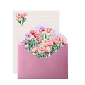 Detail of pink floral envelope with watercolor tulips and lined stationery paper set - Envelope And Letter Paper / Tulip Style
