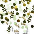 Coridandoli baby shower verde salvia e oro con forme di foglie e decorazioni a punti - S834# Ritagli Di Carta Per Neonati A Pois