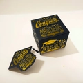 Graduation money pull box in black and gold with Congrats GRAD mortarboard card - S900# Graduation Money Gift Box (1 Cardboard Box + 1 Card + 30 Bags)