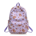 Zaino viola carino con stampa a orsetto e tasche multifunzione per studentesse alla moda - Viola