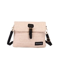 Beige woven straw crossbody bag with black leather strap and buckle detail - Off White