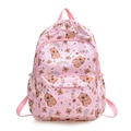 Pink cartoon backpack with cute bear print and rainbow CUTE text for students - Pink