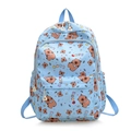 Light blue school backpack featuring cute cartoon bear prints and versatile side pockets - Light Blue