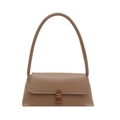 Braune Leder-Baguette-Tasche mit Bronze-Verschluss und langem Schultergurt - Khaki