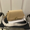 Beige faux leather crossbody bag with geometric chevron wide strap and gold hardware - Khaki