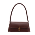 Minimalistische rotbraune Leder-Baguette-Tasche mit Bronze-Schnalle und Schultergurt - Dunkelbraun