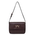 Sac à main marron foncé effet crocodile avec boucle en métal doré en forme de nœud - Café