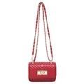 Mini red crossbody bag with V-shaped quilting and gold twist lock chain strap - Red