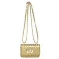 Elegant gold quilted mini crossbody bag with V-shaped texture and metal chain strap - Gold