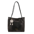 Grande borsa tote nera con motivo a rombi e manico intrecciato per l'uso quotidiano - Borsa Singola / Nero