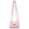 Pink quilted crossbody bag with gold chain strap and square turn-lock closure - Pink