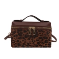 Fashionable box-shaped crossbody bag featuring leopard print and brown leather handles - Brown