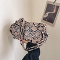 Beige faux snake skin crossbody bag with transparent PVC window and rope shoulder strap - Main Bag and Round Pouch Set / Khaki