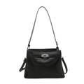 Schwarze Vintage-Handtasche in Trapezform mit silbernem Drehverschluss und Riemen - Schwarz