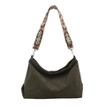Grote donkergroene corduroy draagtas met bohemien jacquard schouderband voor dames - Groen
